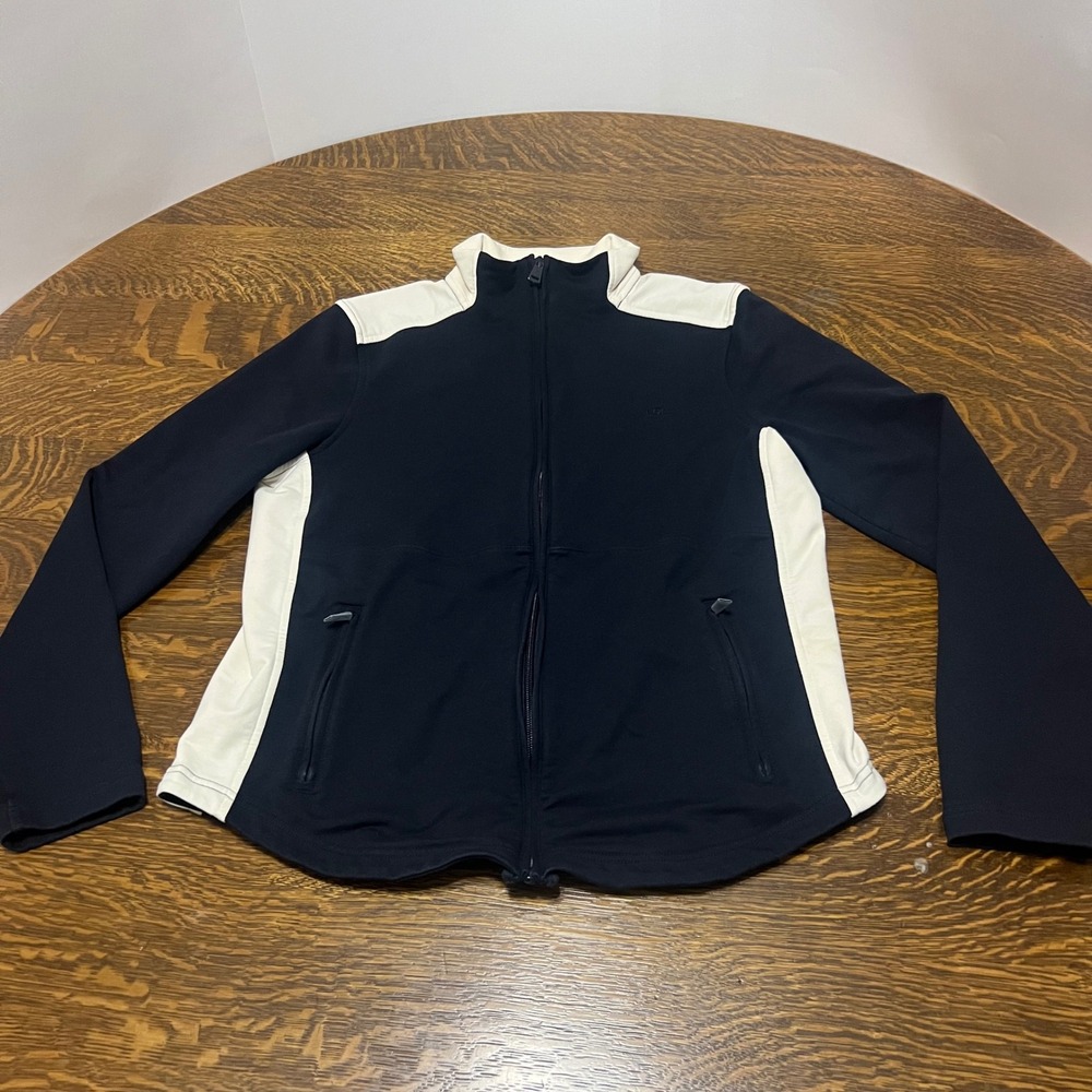 Lauren Ralph Lauren Track Jacket Womens Large Navy Blue White Full Zip LRL Logo